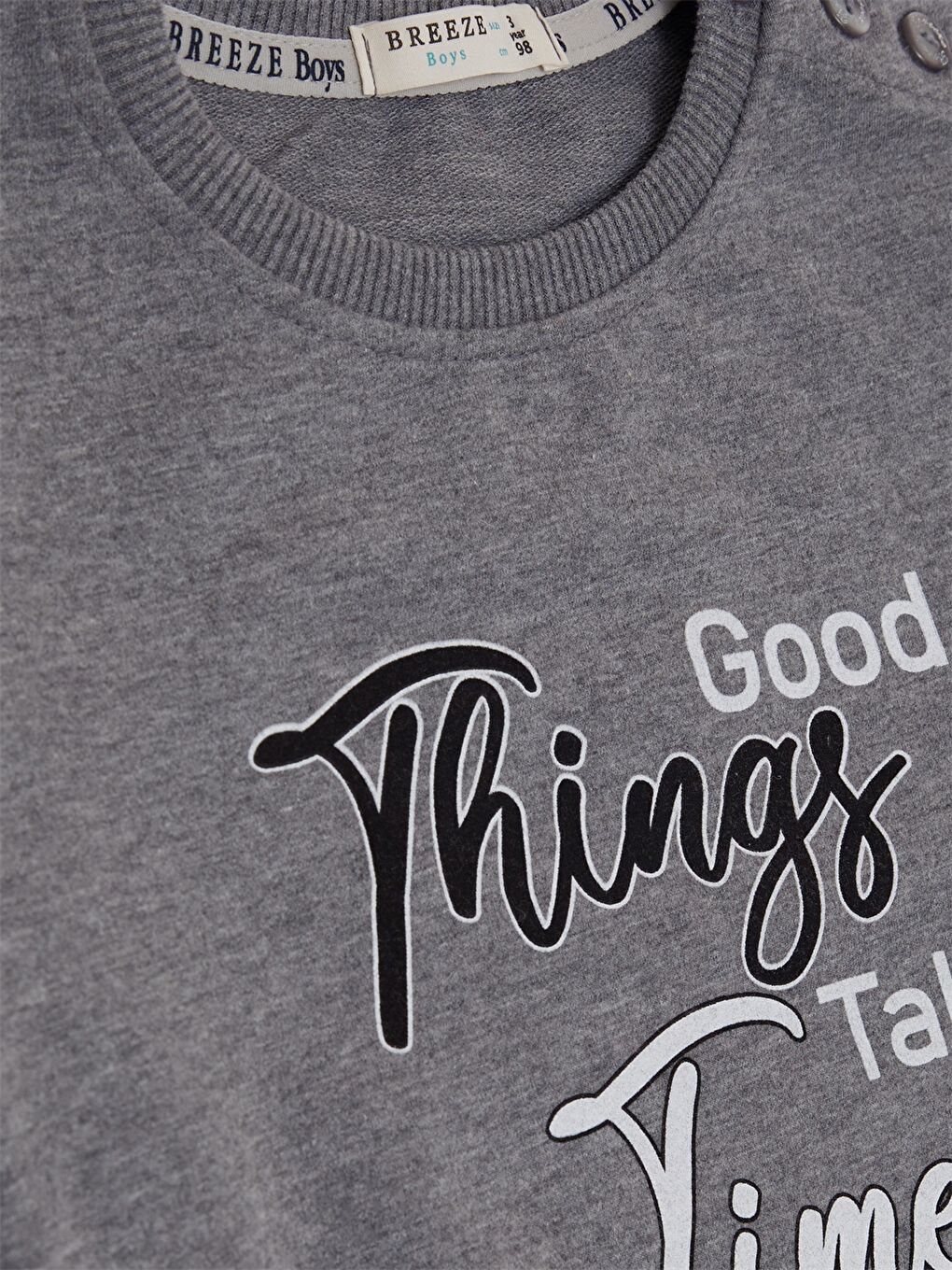 Gri Bisiklet Yaka Uzun Kollu Erkek Bebek Sweatshirt-2