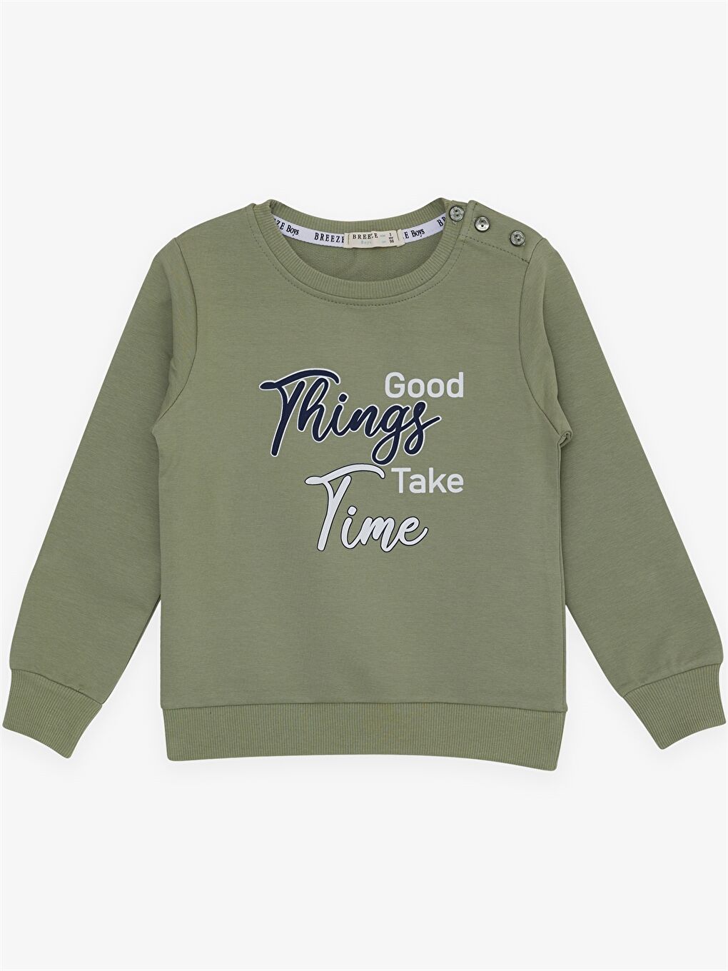 Yeşil Bisiklet Yaka Uzun Kollu Erkek Bebek Sweatshirt