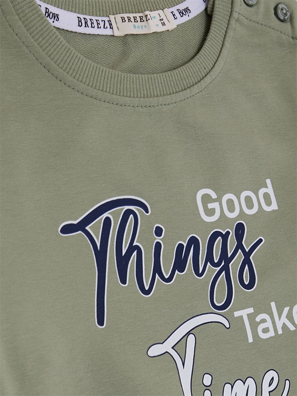 Yeşil Bisiklet Yaka Uzun Kollu Erkek Bebek Sweatshirt-2