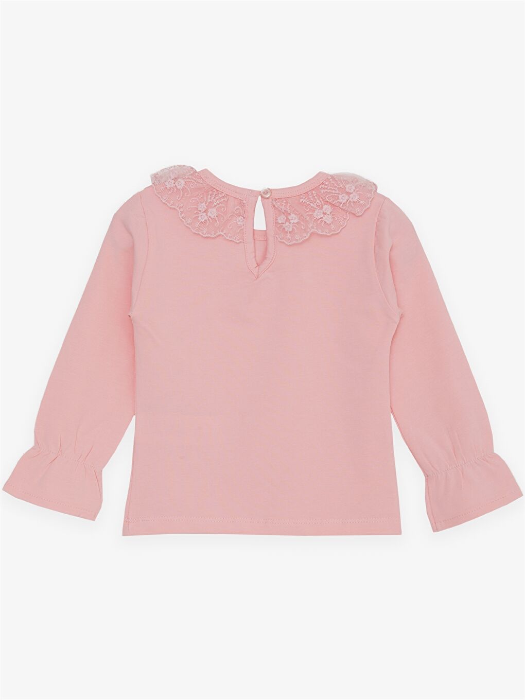 Pembe Bisiklet Yaka Uzun Kollu Nakışlı Kız Bebek Bluz-1