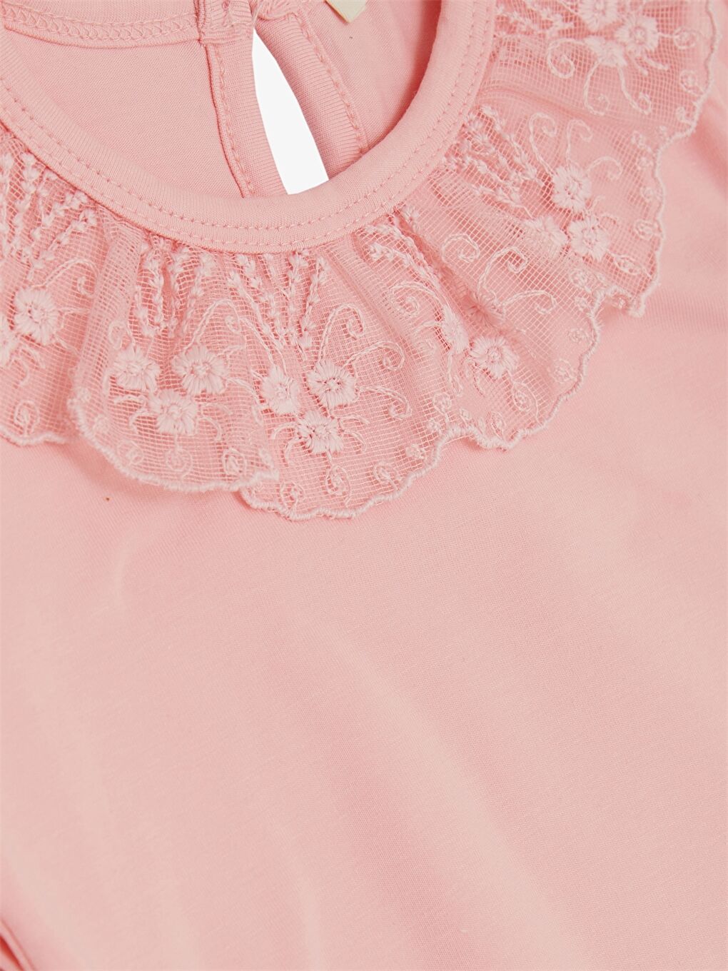 Pembe Bisiklet Yaka Uzun Kollu Nakışlı Kız Bebek Bluz-2