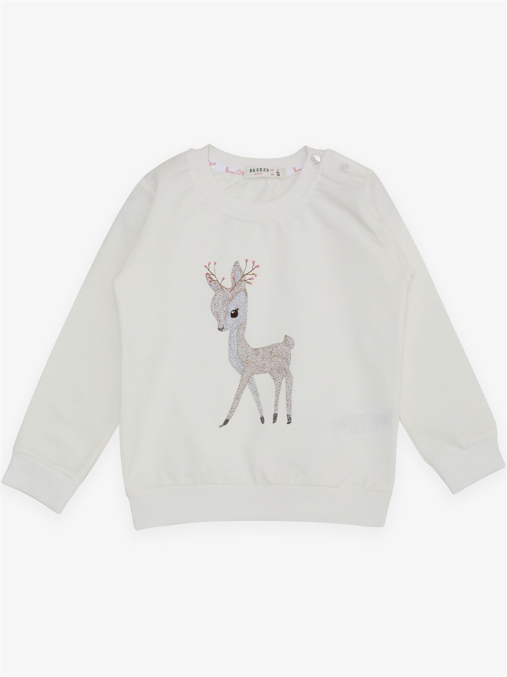 Breeze Ekru Bisiklet Yaka Uzun Kollu Baskılı Kız Bebek Sweatshirt