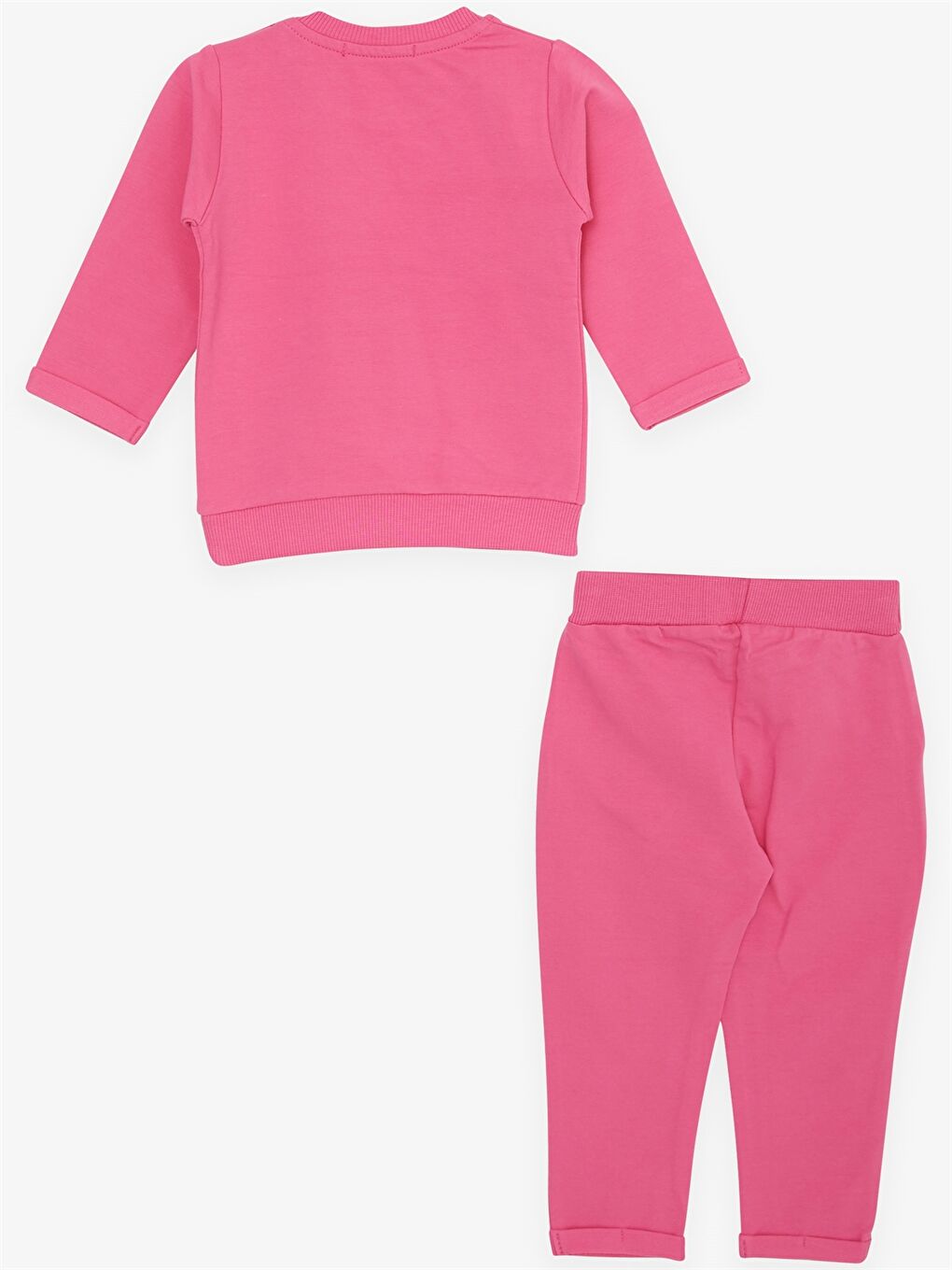 Pembe Bisiklet Yaka Uzun Kollu Baskılı Kız Bebek 2'li Takım-1