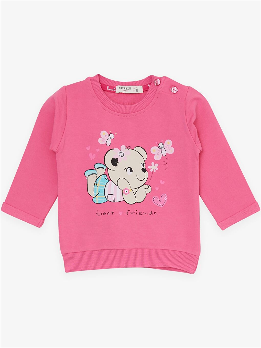 Pembe Bisiklet Yaka Uzun Kollu Baskılı Kız Bebek 2'li Takım-2