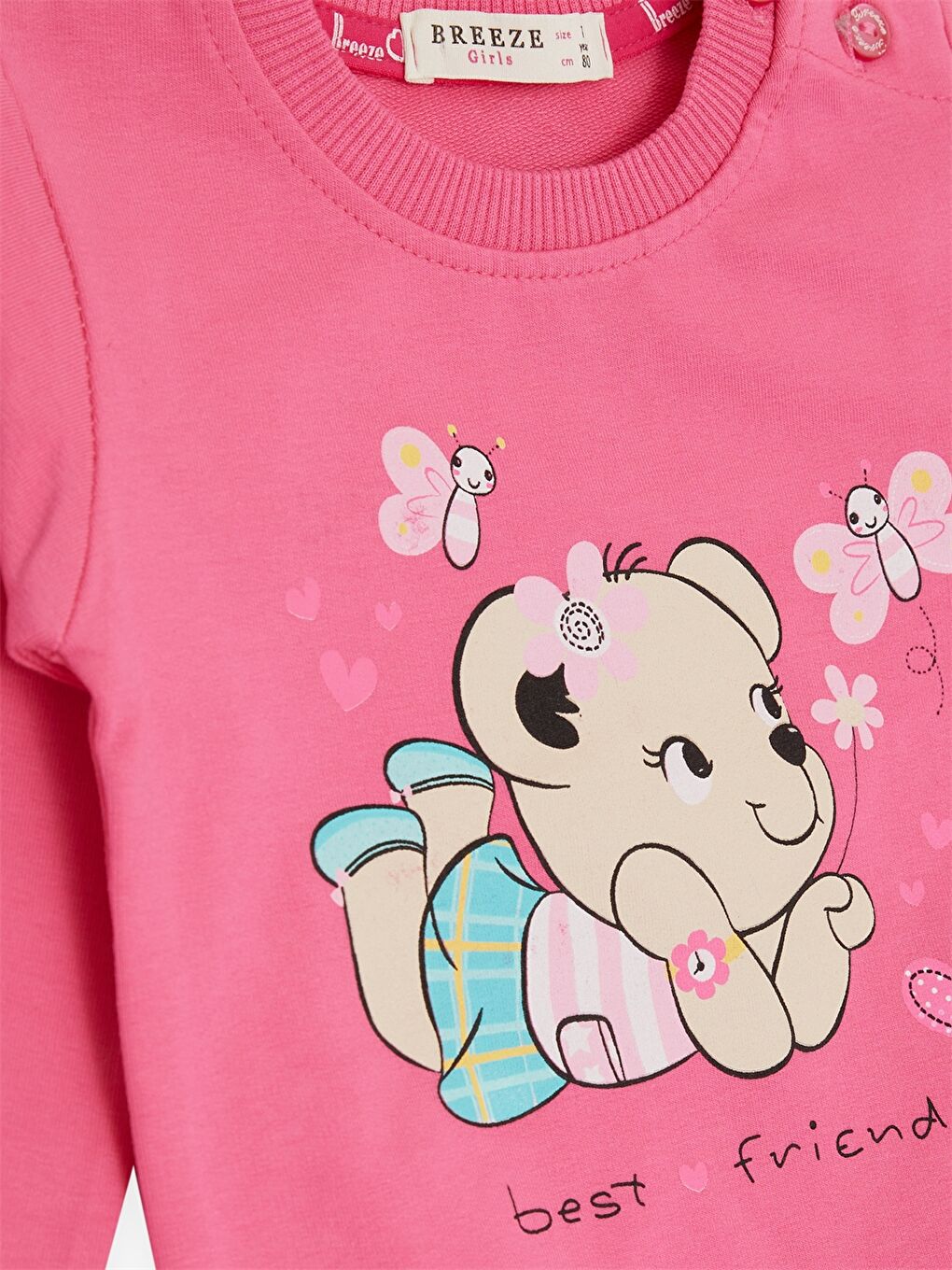 Pembe Bisiklet Yaka Uzun Kollu Baskılı Kız Bebek 2'li Takım-4