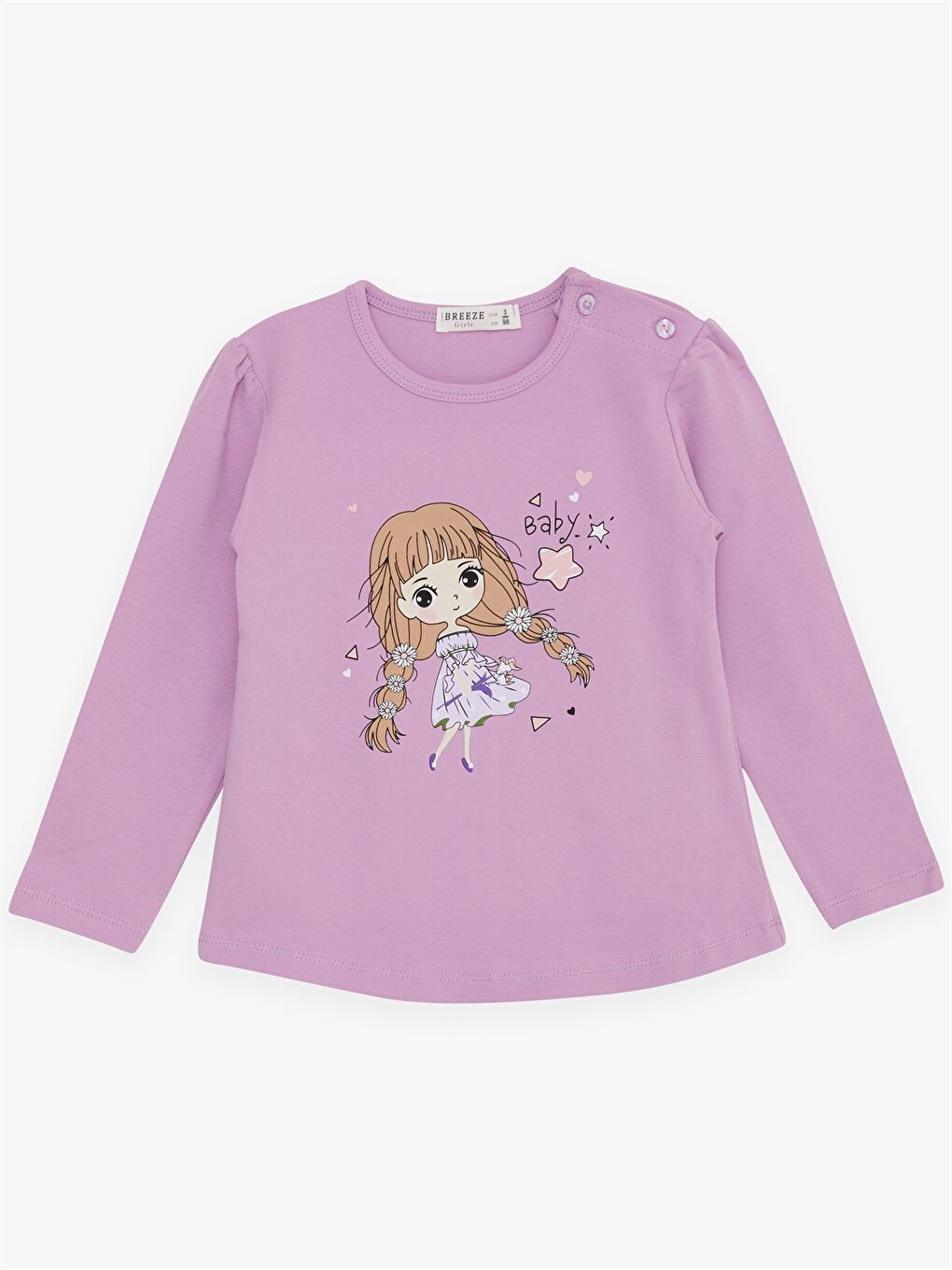 Mor Bisiklet Yaka Uzun Kollu Kız Bebek Tişört