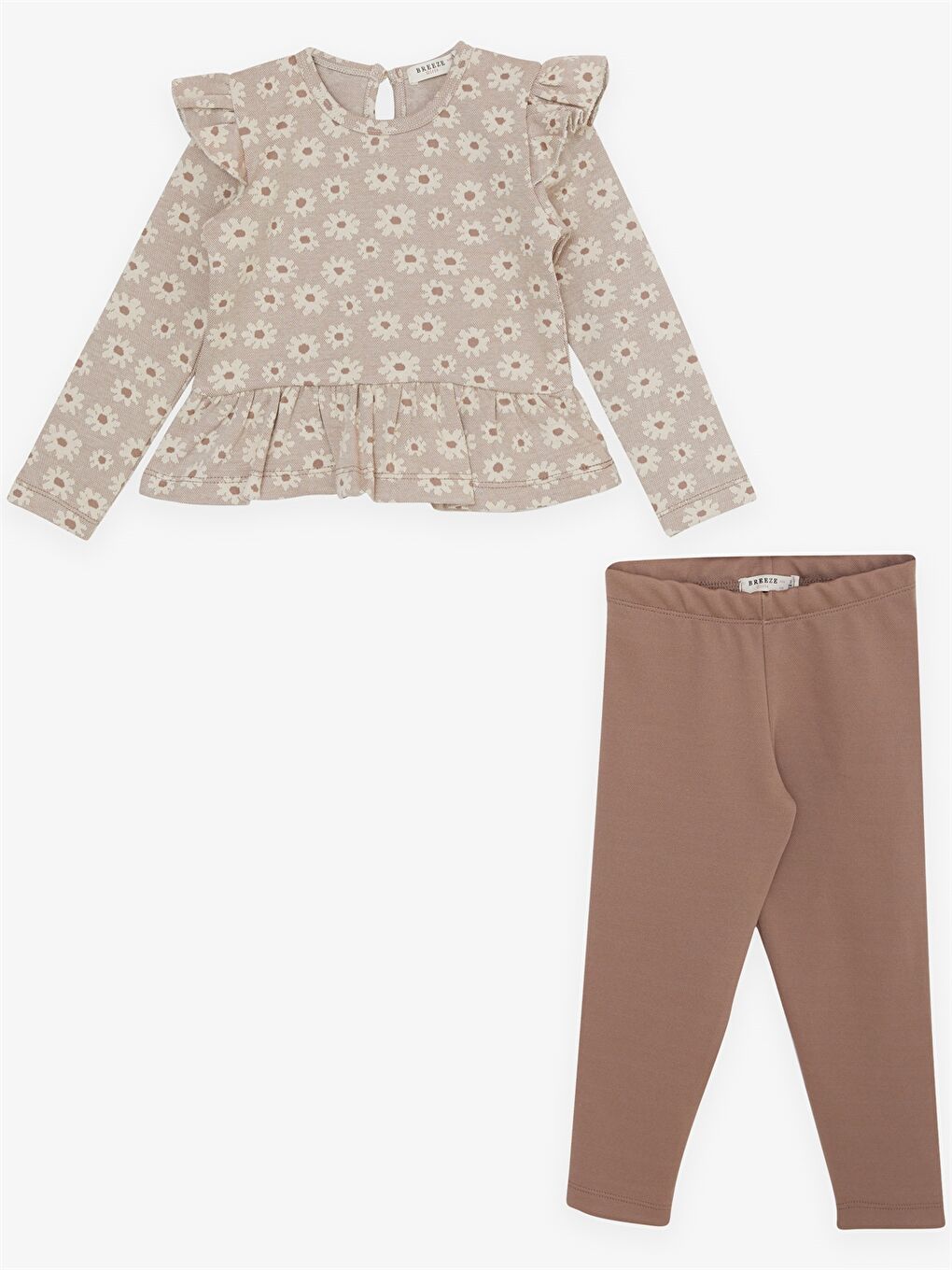 Kahverengi Bisiklet Yaka Uzun Kollu Kız Bebek 2'li Takım