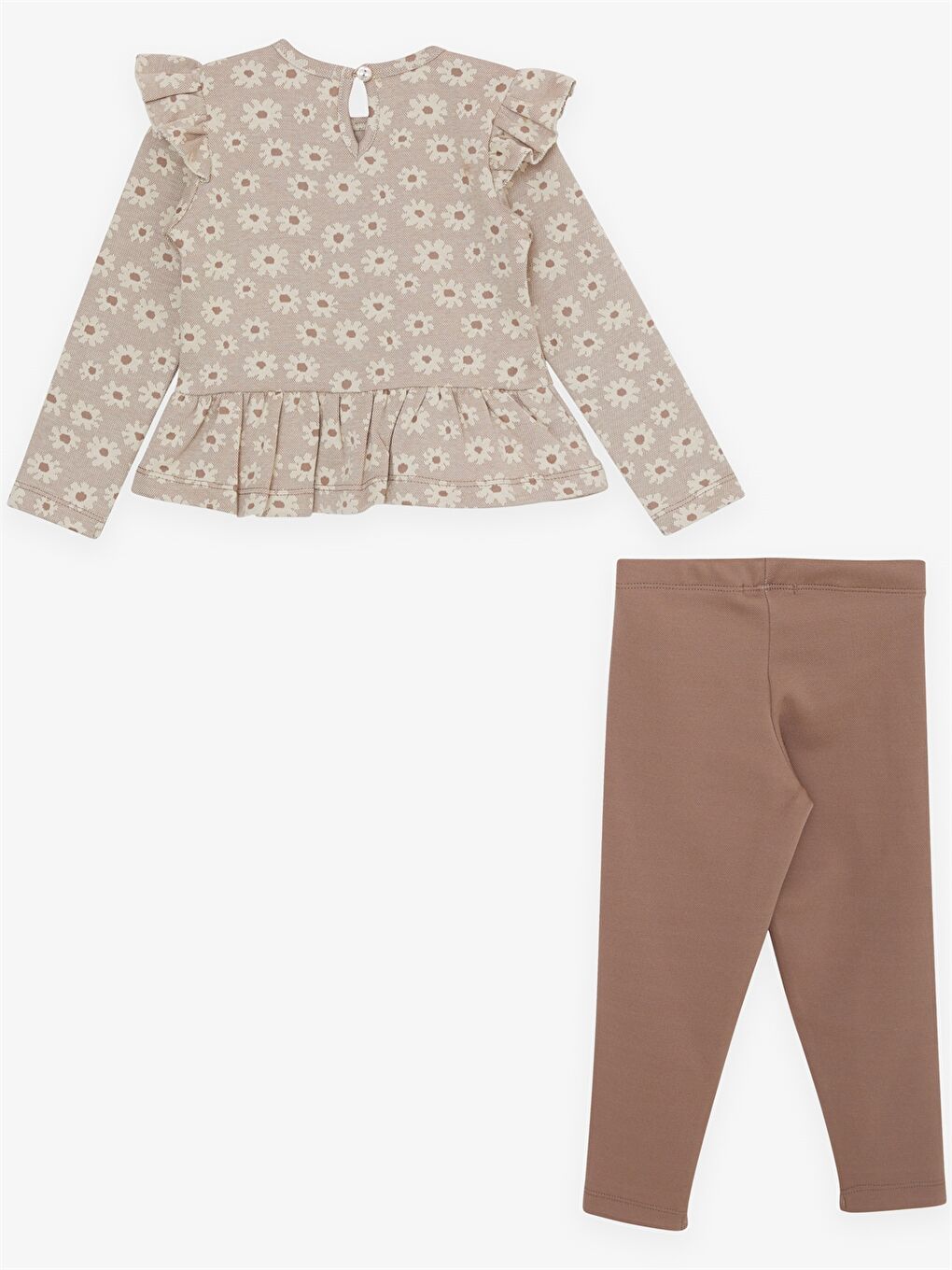 Kahverengi Bisiklet Yaka Uzun Kollu Kız Bebek 2'li Takım-1