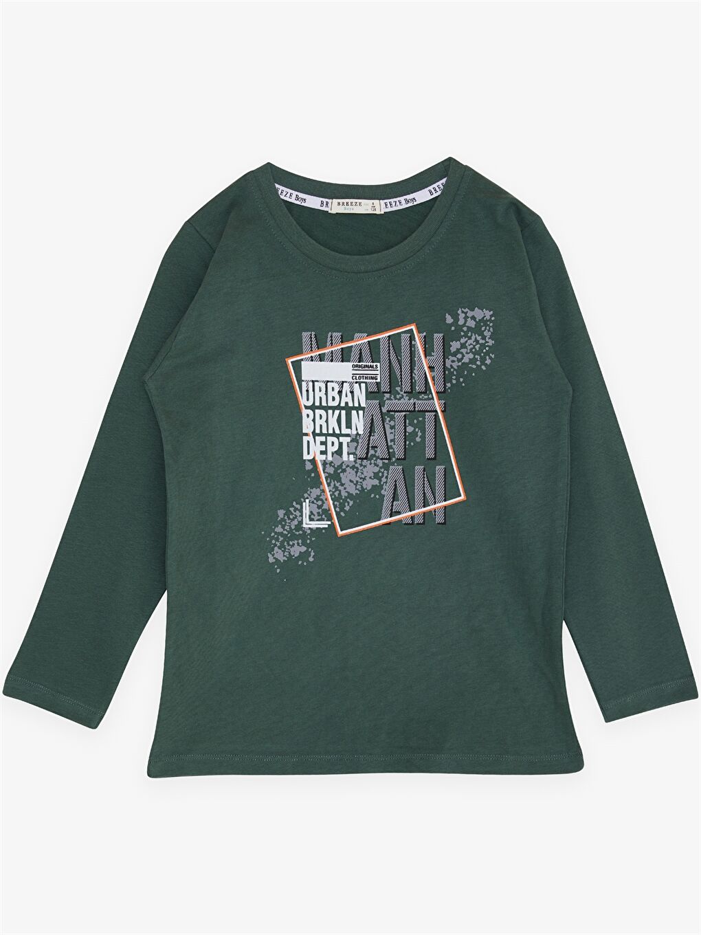 Yeşil Bisiklet Yaka Baskılı Uzun Kollu Erkek Çocuk Tişört