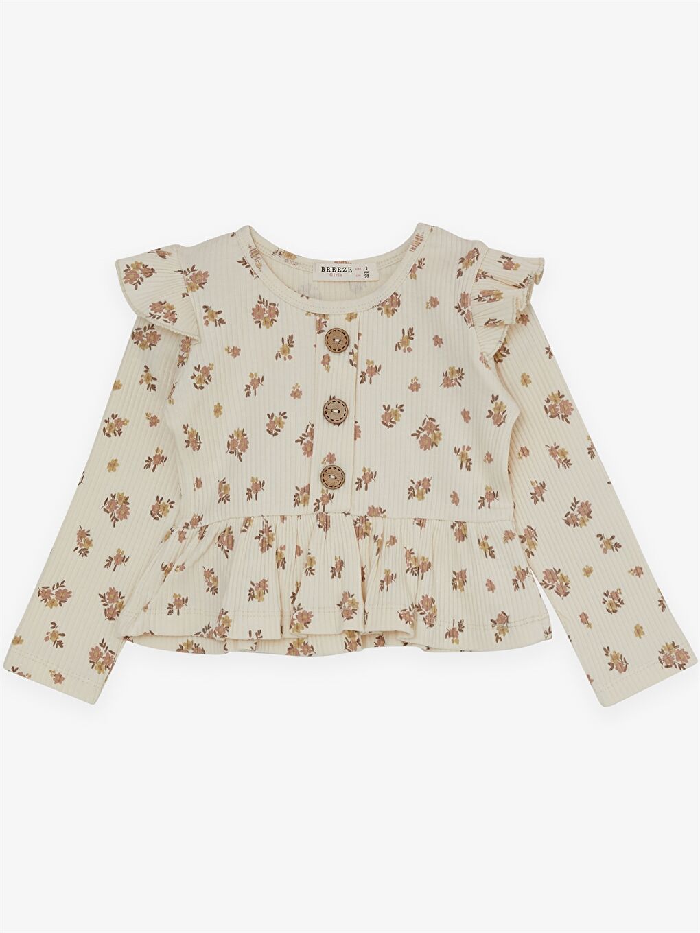 Ekru Bisiklet Yaka Uzun Kollu Kız Bebek 2'li Takım-2