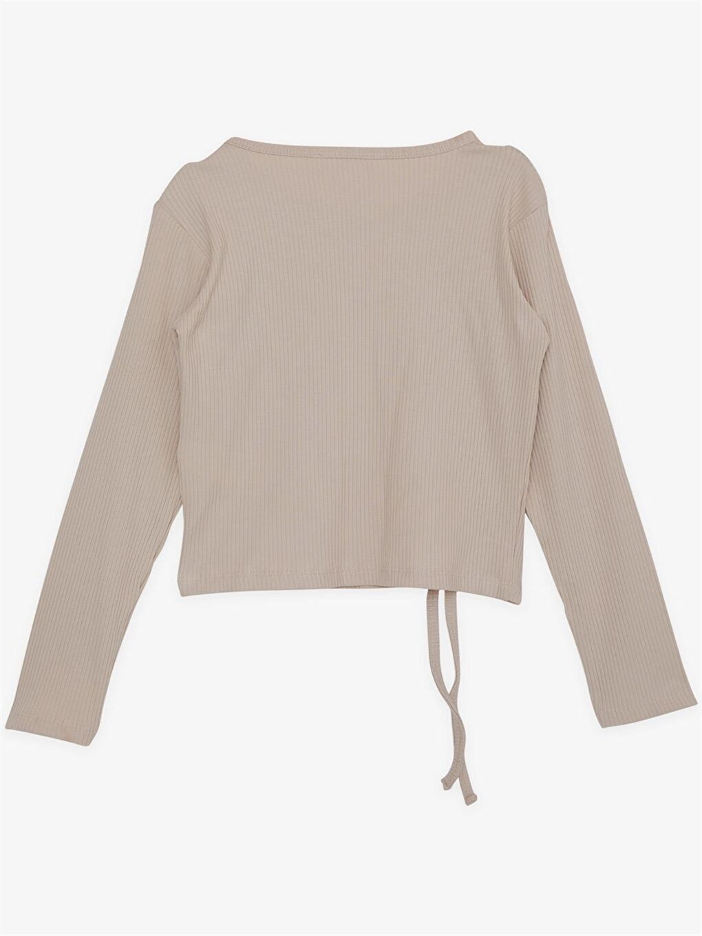 Bej Bisiklet Yaka Uzun Kollu Kız Çocuk Tişört-1