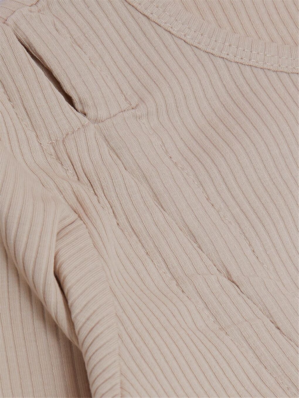 Bej Bisiklet Yaka Uzun Kollu Kız Çocuk Tişört-2