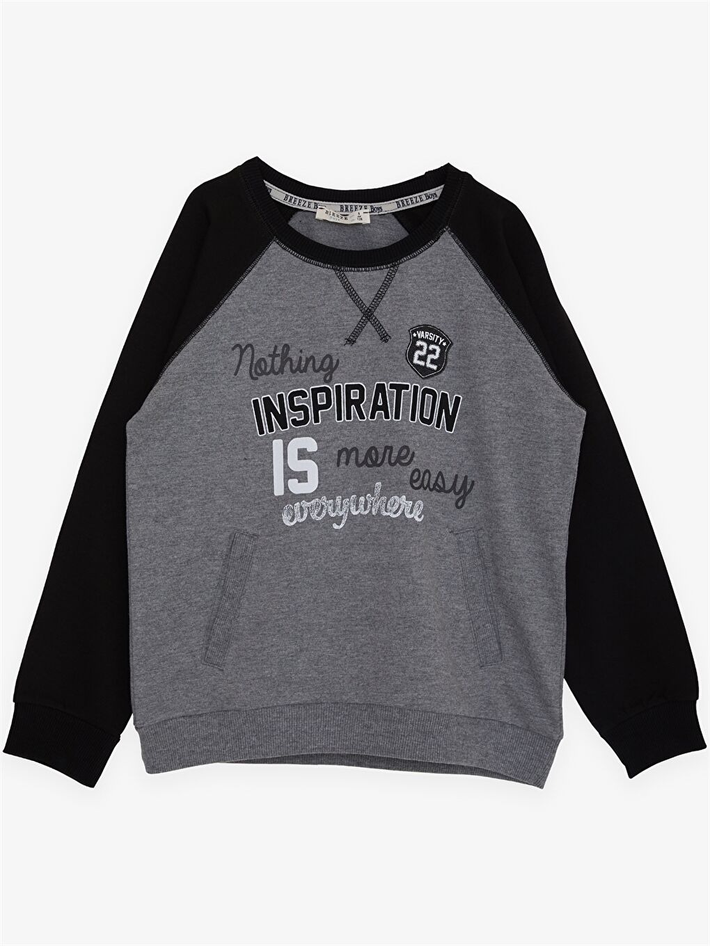 Gri Bisiklet Yaka Baskılı Uzun Kollu Erkek Çocuk Sweatshirt