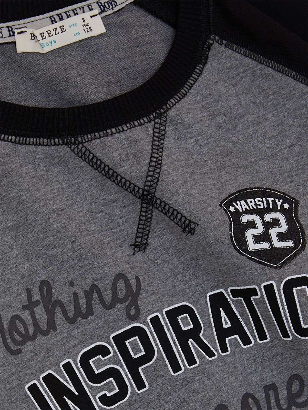 Gri Bisiklet Yaka Baskılı Uzun Kollu Erkek Çocuk Sweatshirt-2
