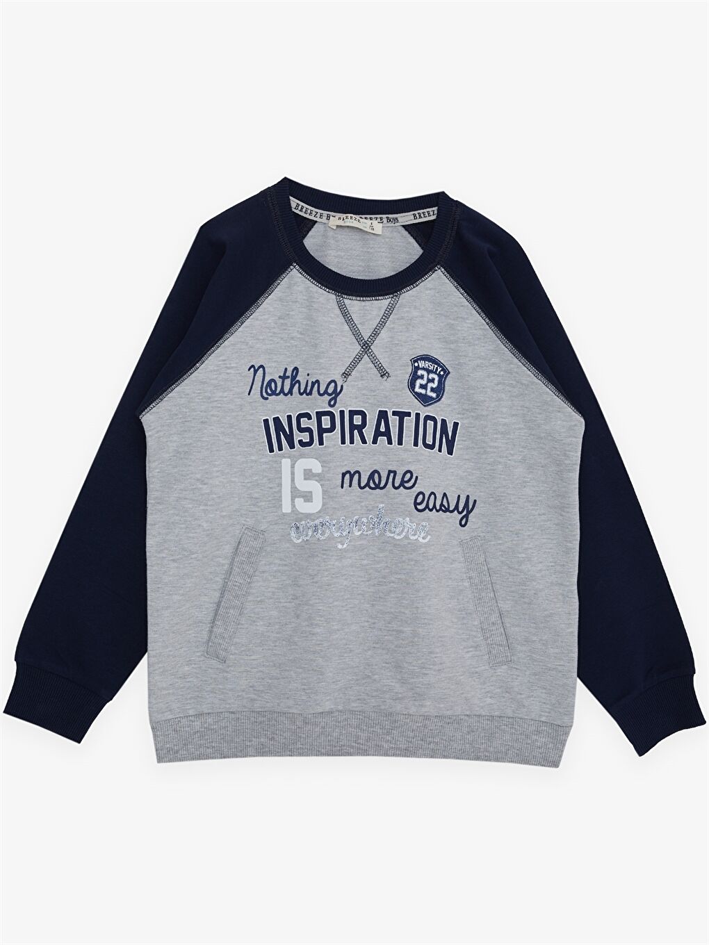 Gri Bisiklet Yaka Baskılı Uzun Kollu Erkek Çocuk Sweatshirt