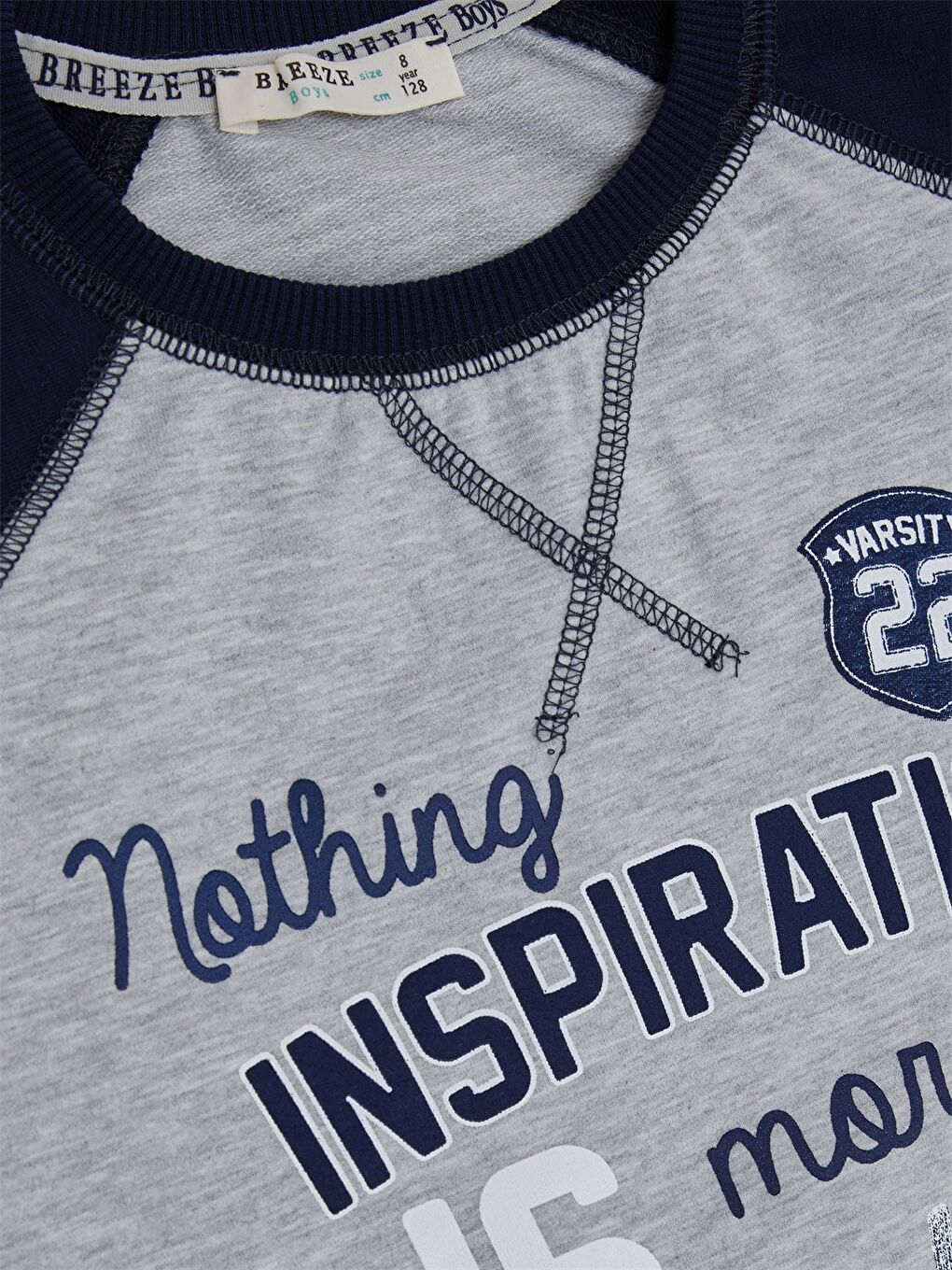 Gri Bisiklet Yaka Baskılı Uzun Kollu Erkek Çocuk Sweatshirt-2