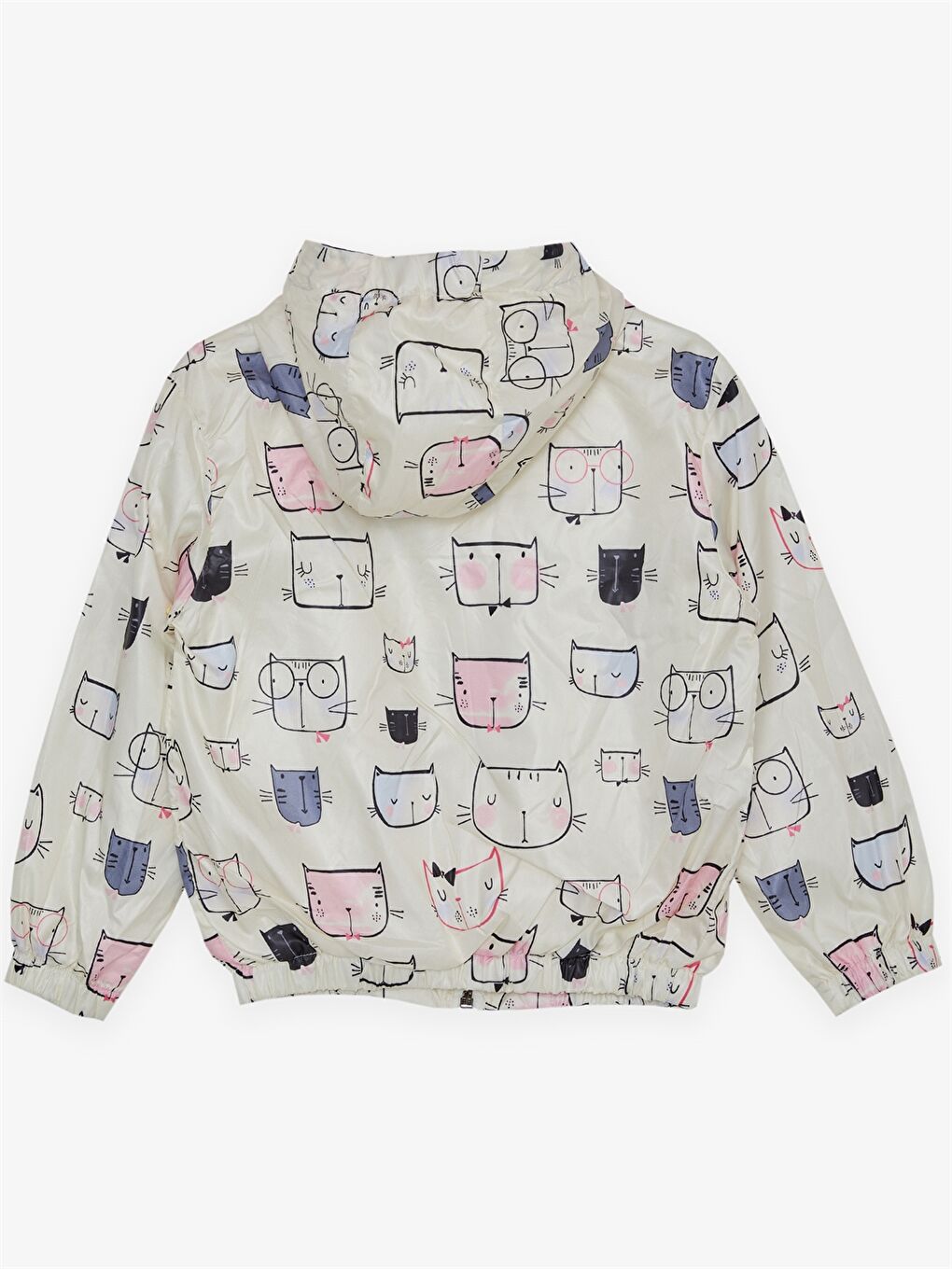 Ekru Kapüşonlu Uzun Kollu Baskılı Kız Bebek Yağmurluk-2