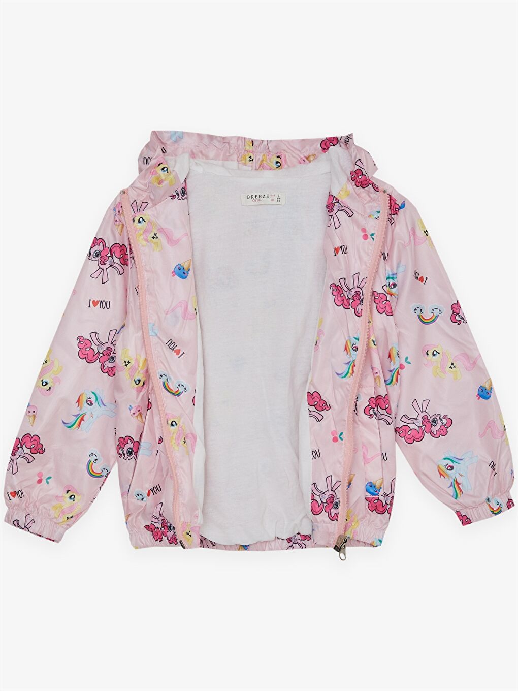Pembe Kapüşonlu Uzun Kollu Baskılı Kız Bebek Yağmurluk-3