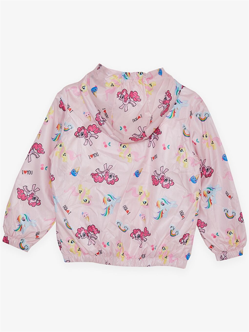 Pembe Kapüşonlu Uzun Kollu Baskılı Kız Bebek Yağmurluk-5