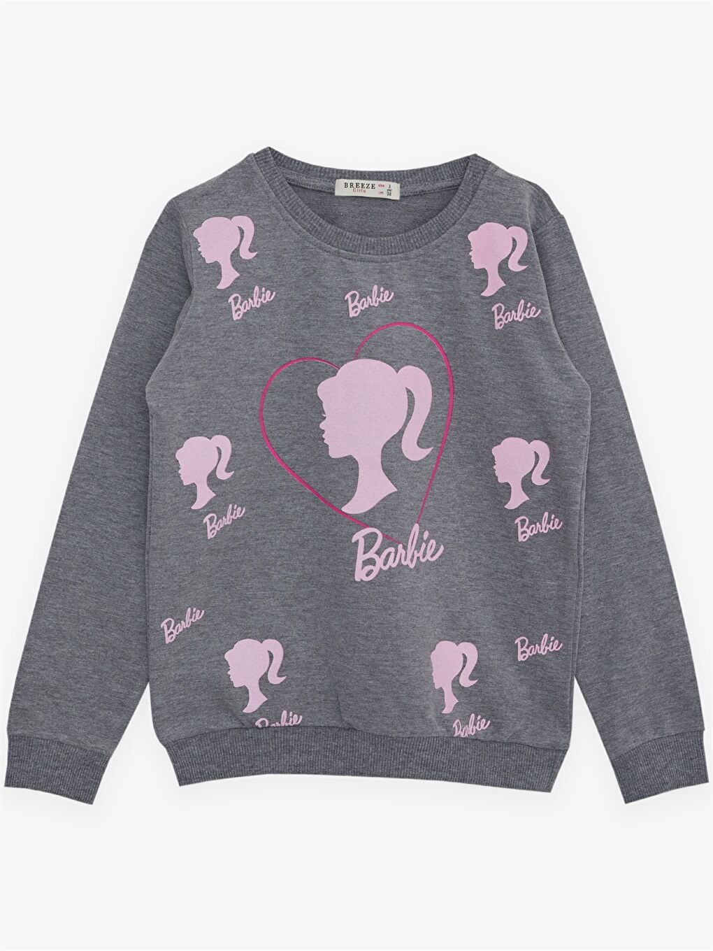 Gri Bisiklet Yaka Uzun Kollu Kız Çocuk Sweatshirt