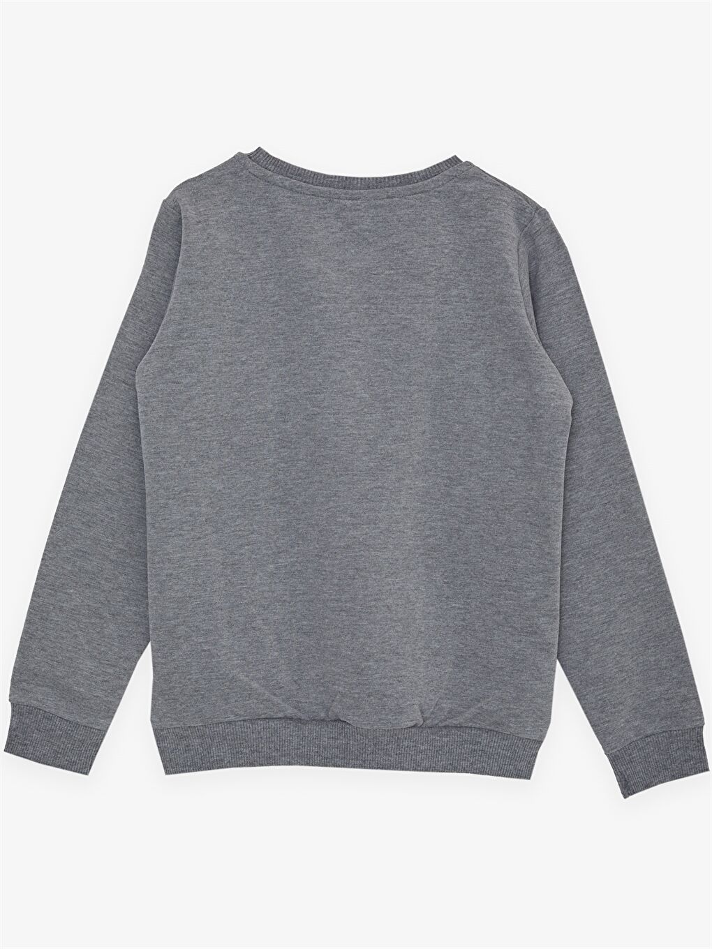 Gri Bisiklet Yaka Uzun Kollu Kız Çocuk Sweatshirt-1