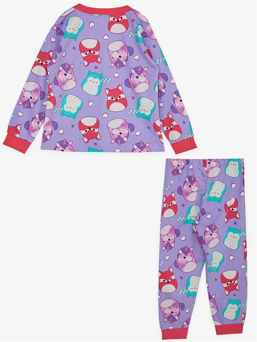 Breeze Lila Bisiklet Yaka Uzun Kollu Baskılı Kız Bebek Pijama Takımı - 1