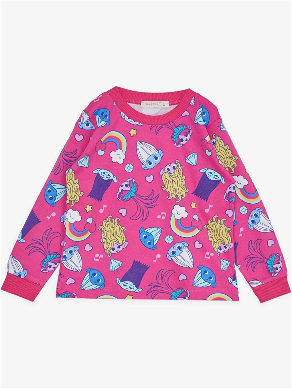 Fuşya Bisiklet Yaka Uzun Kollu Baskılı Kız Bebek Pijama Takımı-2