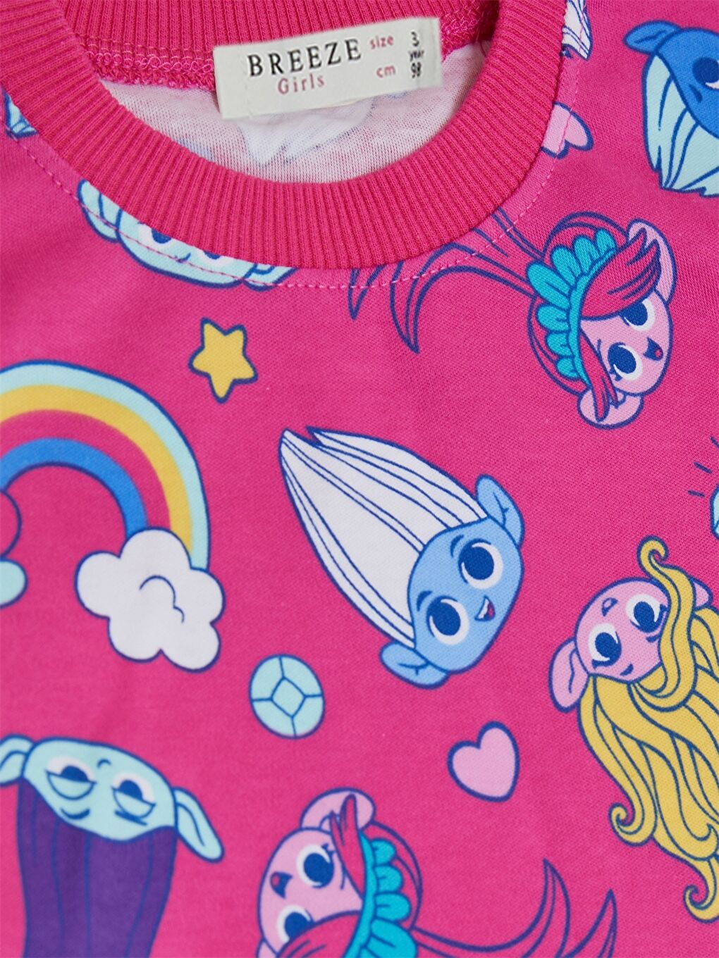 Fuşya Bisiklet Yaka Uzun Kollu Baskılı Kız Bebek Pijama Takımı-4