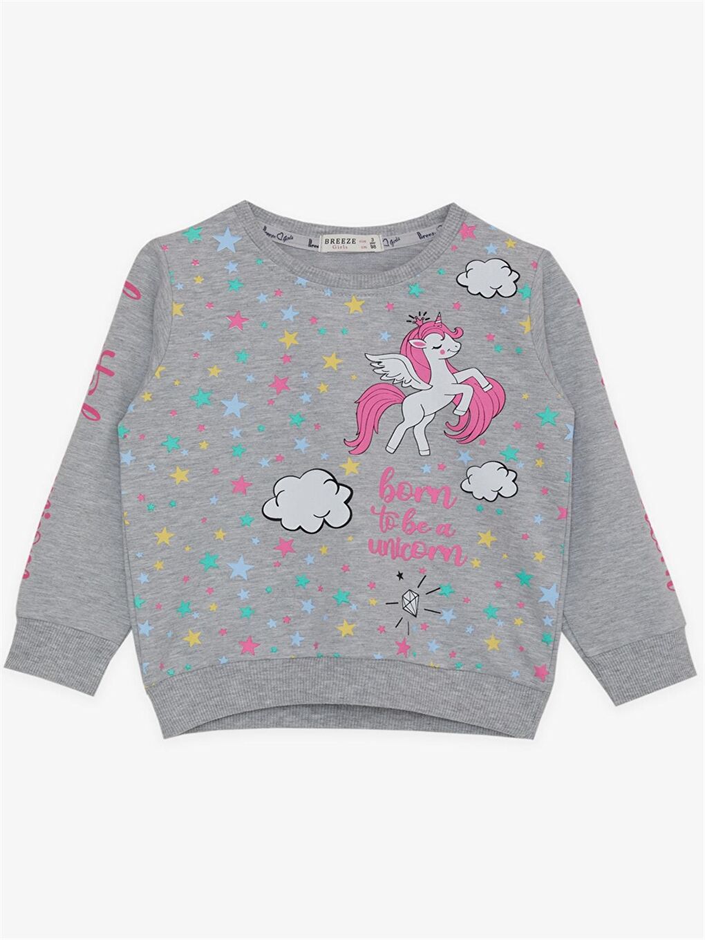 Breeze Gri Bisiklet Yaka Uzun Kollu Kız Bebek Sweatshirt