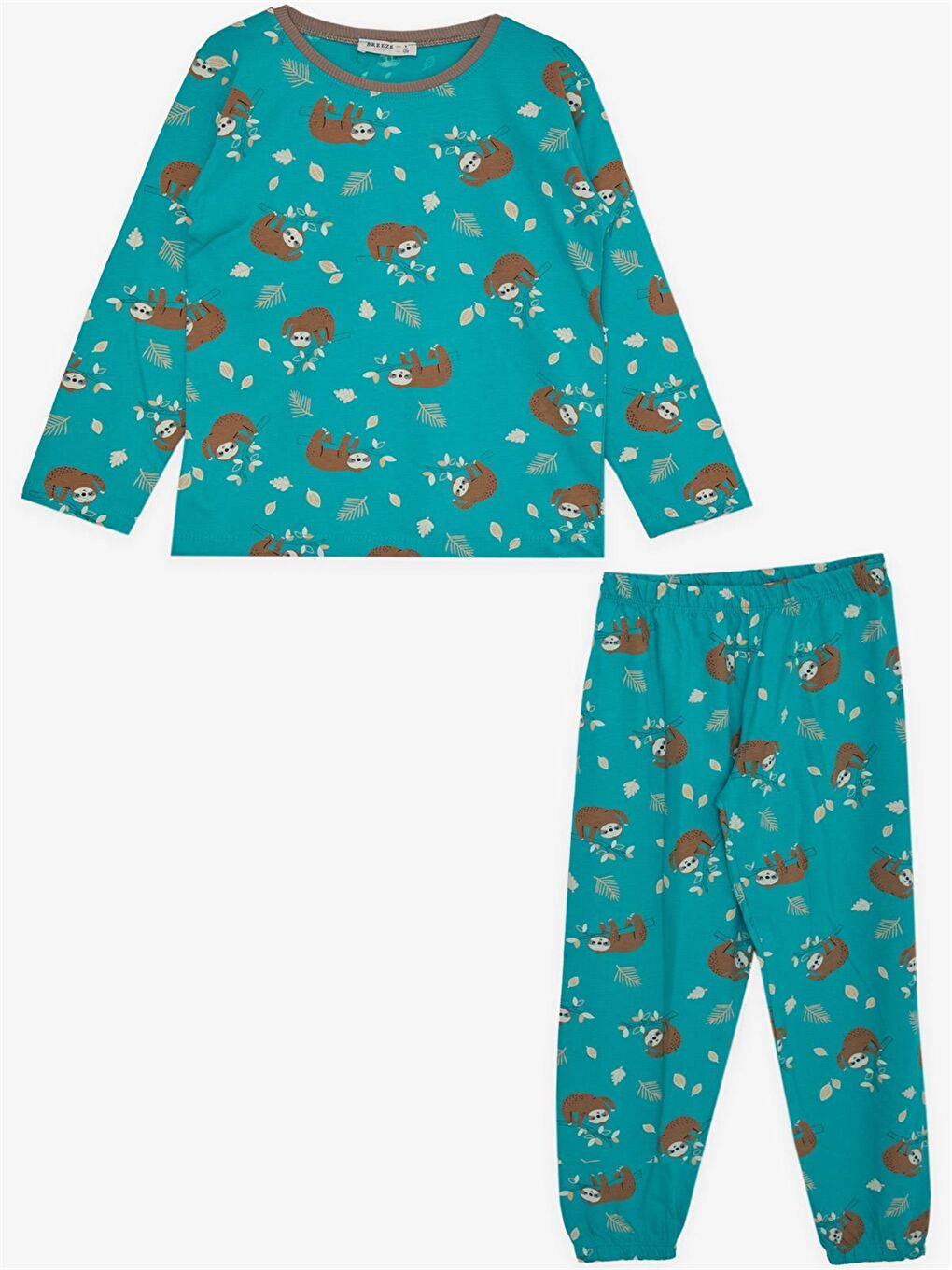 Yeşil Bisiklet Yaka Baskılı Uzun Kollu Kız Çocuk Pijama Takımı-1