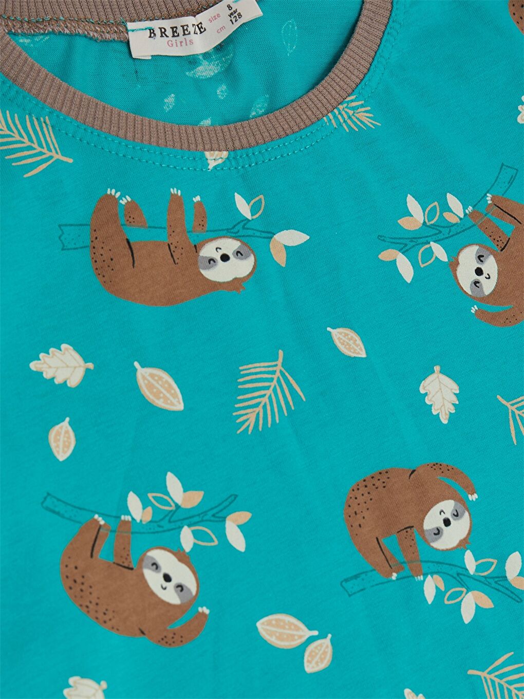 Yeşil Bisiklet Yaka Baskılı Uzun Kollu Kız Çocuk Pijama Takımı-4