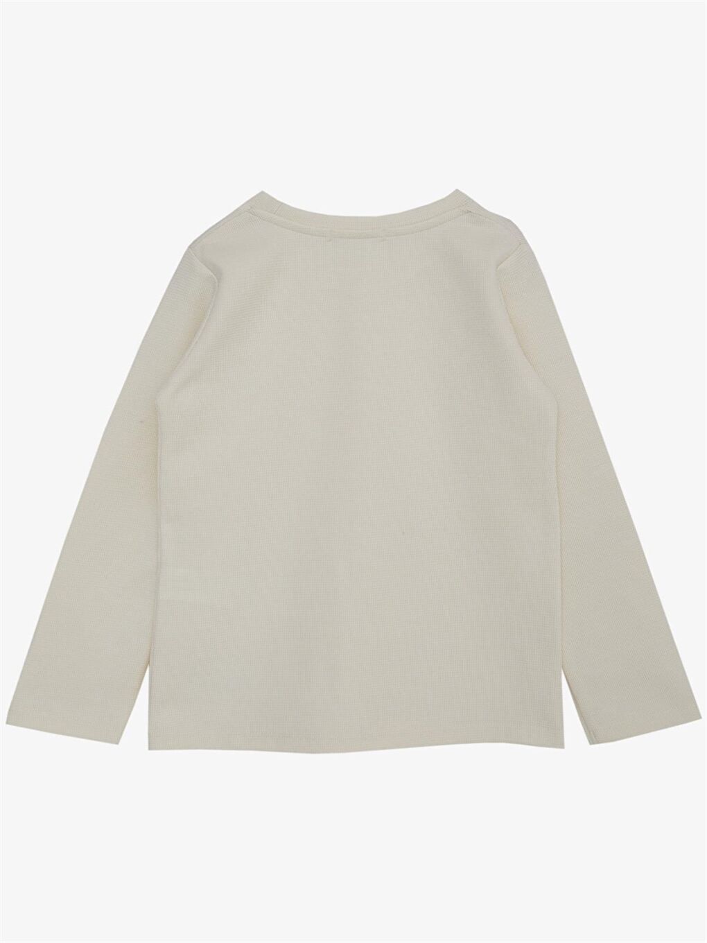 Ekru Bisiklet Yaka Baskılı Uzun Kollu Erkek Çocuk Tişört-1