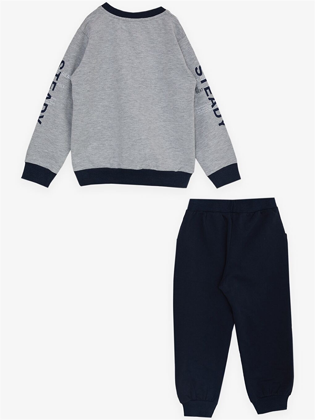 Gri Bisiklet Yaka Baskılı Erkek Bebek 2'li Takım-1