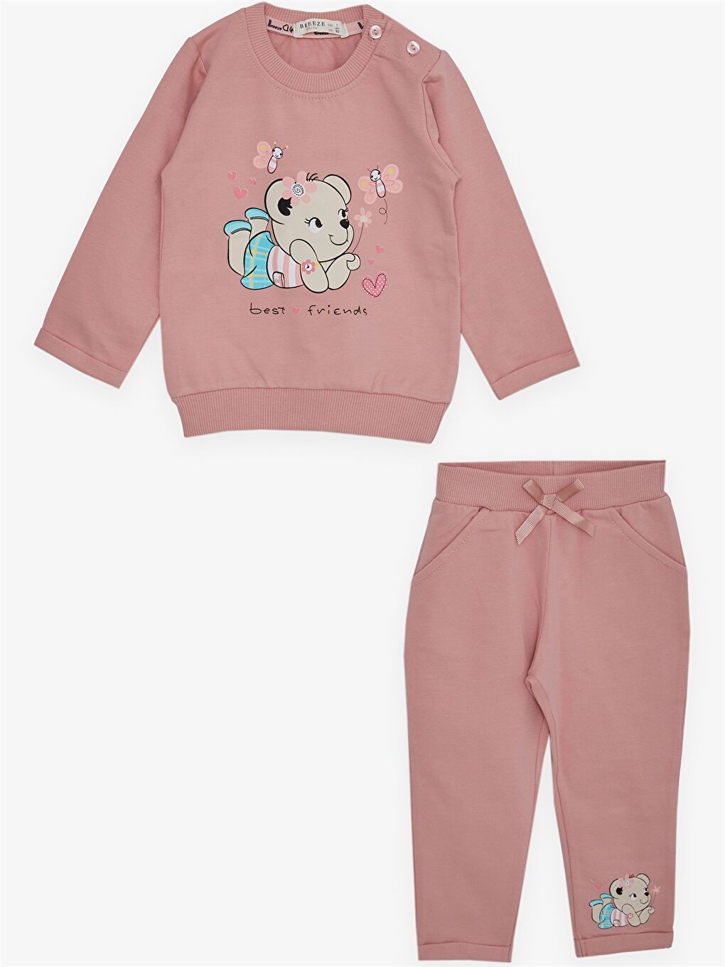 Pembe Bisiklet Yaka Baskılı Uzun Kollu Kız Bebek 2'li Takım