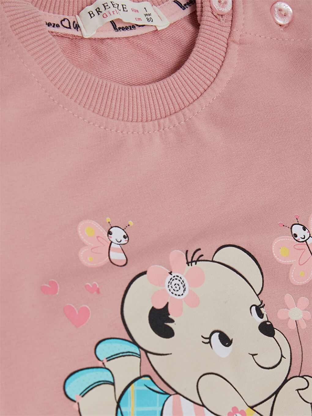 Pembe Bisiklet Yaka Baskılı Uzun Kollu Kız Bebek 2'li Takım-8