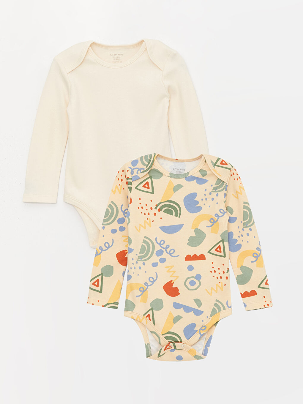 Bej Bisiklet Yaka Uzun Kollu Baskılı Erkek Bebek Çıtçıtlı Bodysuit  2'li