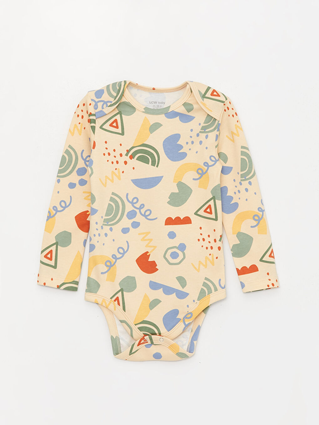 Bej Bisiklet Yaka Uzun Kollu Baskılı Erkek Bebek Çıtçıtlı Bodysuit  2'li-1