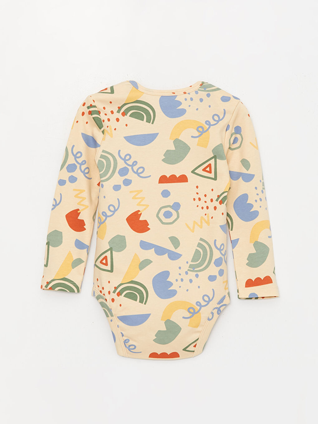 Bej Bisiklet Yaka Uzun Kollu Baskılı Erkek Bebek Çıtçıtlı Bodysuit  2'li-2