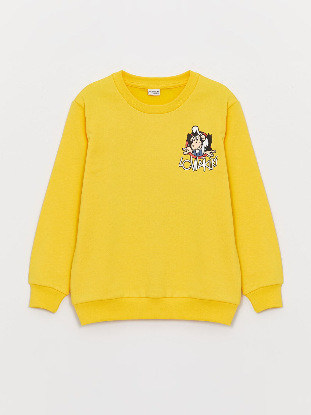 LCW Kids Orta Sarı Bisiklet Yaka Nostaljik Maymun Baskılı Uzun Kollu Erkek Çocuk Sweatshirt