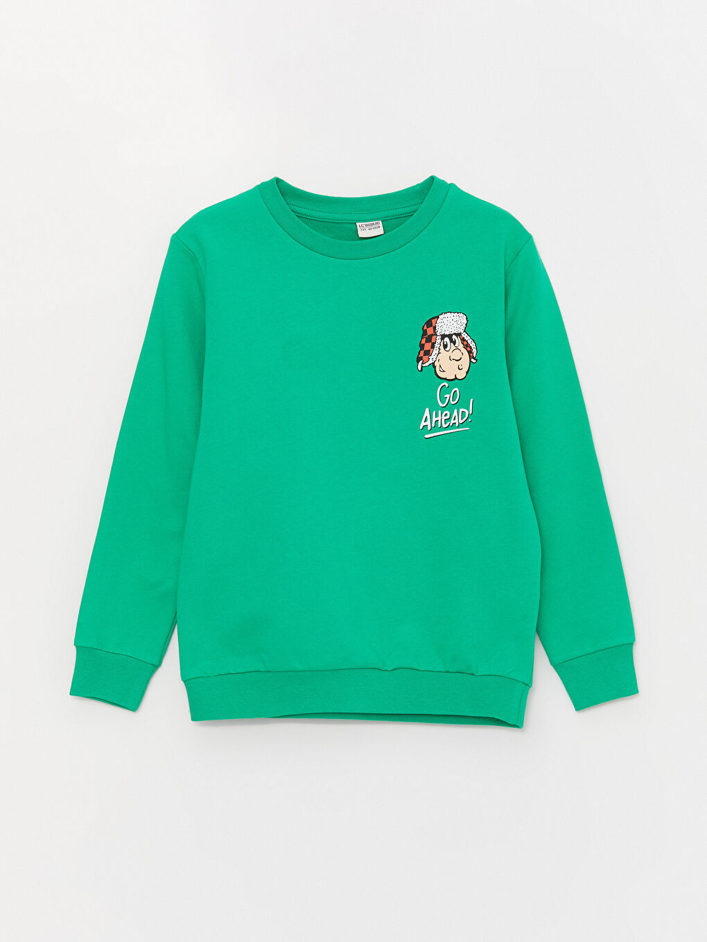 LCW Kids Canlı Yeşil Bisiklet Yaka Nostaljik Maymun Baskılı Uzun Kollu Erkek Çocuk Sweatshirt