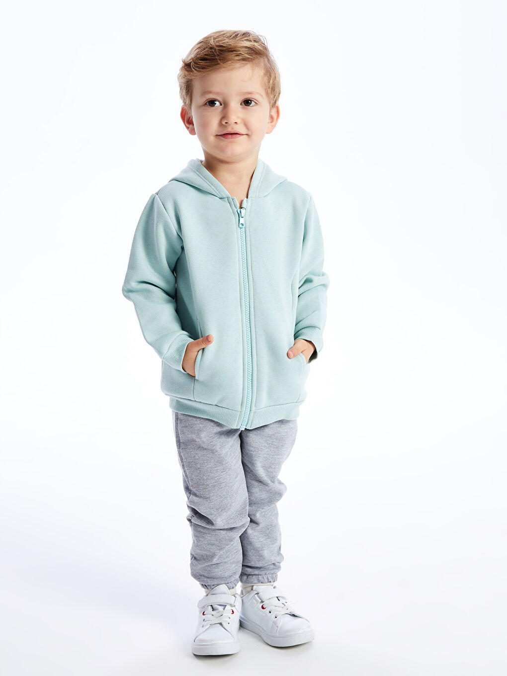 LCW baby Pastel Yeşil Kapüşonlu Uzun Kollu Erkek Bebek Fermuarlı Sweatshirt - 2