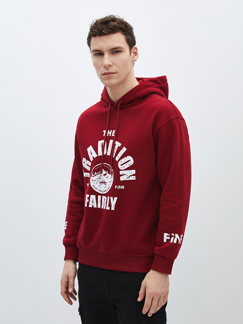 CALİMERA MODA Bordo Kapüşonlu Erkek Sweatshirt - 1