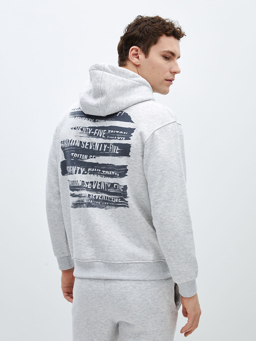 CALİMERA MODA Gri Baskılı Kapüşonlu Erkek Sweatshirt