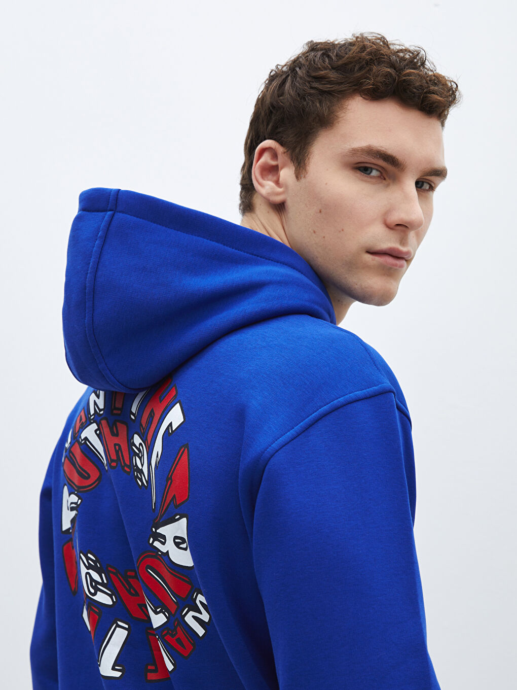 CALİMERA MODA Saks Mavi Uzun Kollu Baskılı Erkek Hoodie