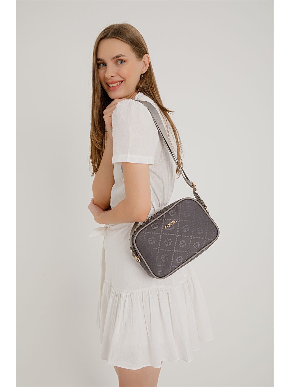 Gri Desenli Kanvas Kadın Çapraz Çanta