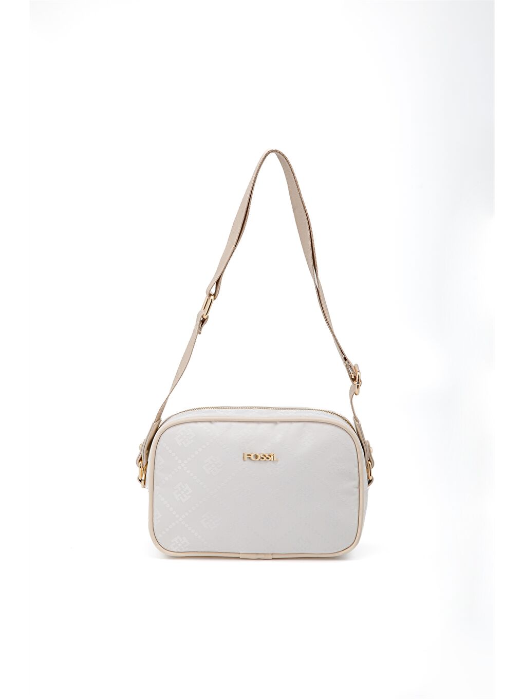Beyaz Desenli Kanvas Kadın Çapraz Çanta-1