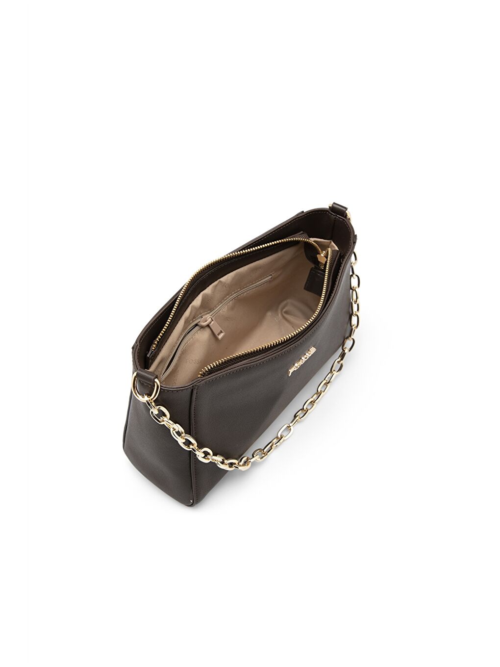 Kahverengi Deri Görünümlü Zincir Detaylı Kadın Omuz Çantası-5