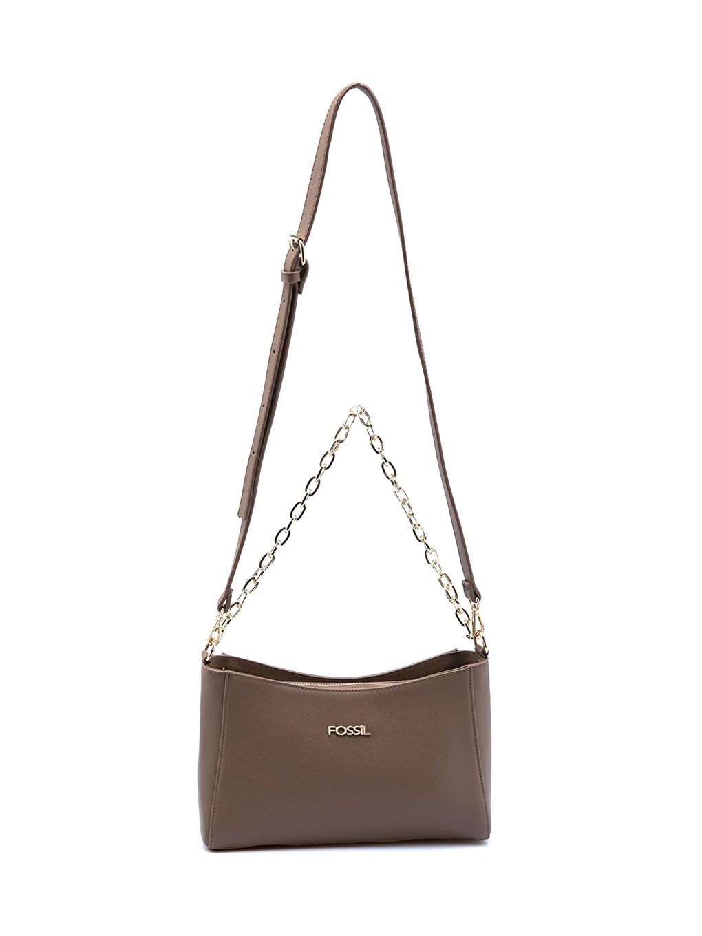 Kahverengi Deri Görünümlü Zincir Detaylı Kadın Omuz Çantası-1