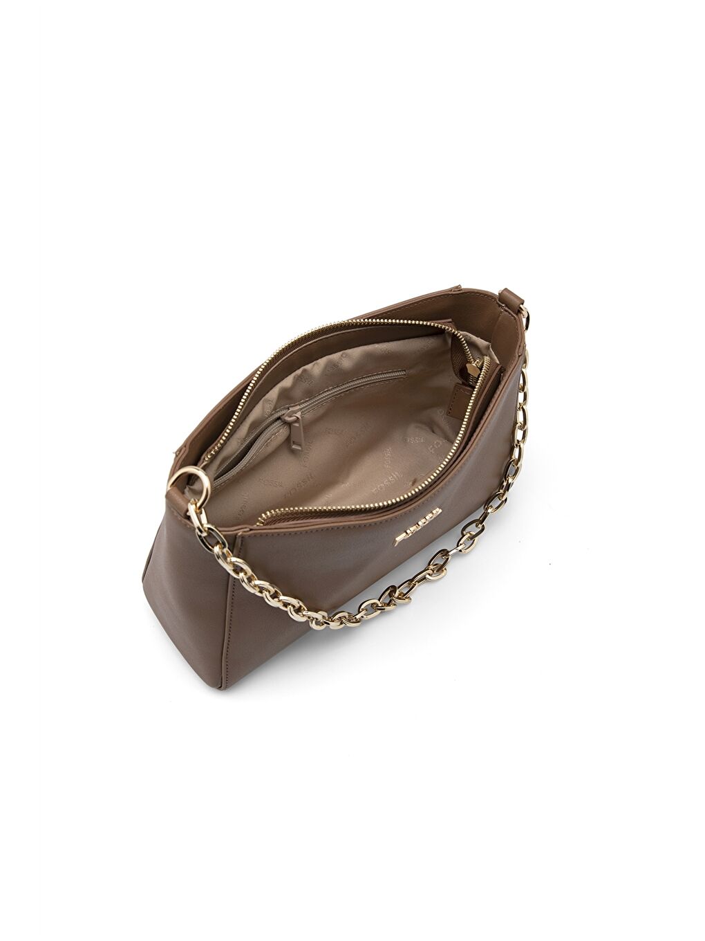 Kahverengi Deri Görünümlü Zincir Detaylı Kadın Omuz Çantası-5