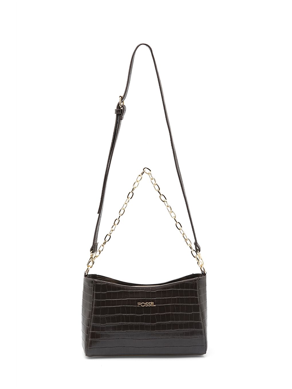 Kahverengi Deri Görünümlü Zincir Detaylı Kadın Omuz Çantası-1